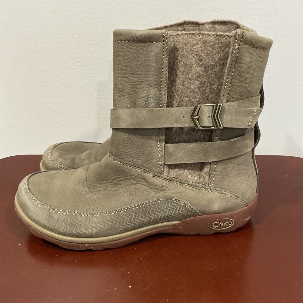 Chaco Women's Size 8 Hopi Sandstone Brown Leather Wraparound Buckle‎ Wool Boots